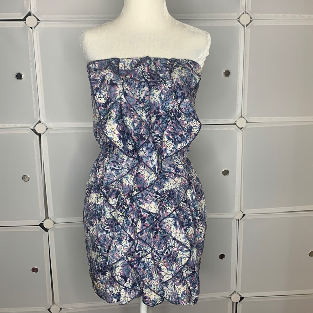 Skyla Strapless Purple & Blue Ruffle Mini Dress Size Small